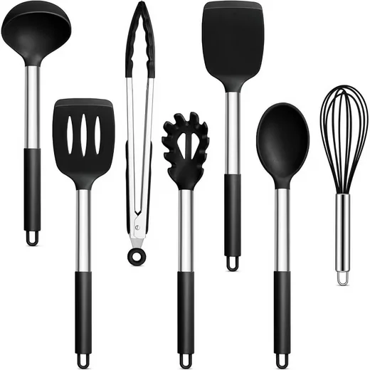 LUXUSKOLLEKTION Kochbesteck Set 7 teilig Silikon schwarz antihaft