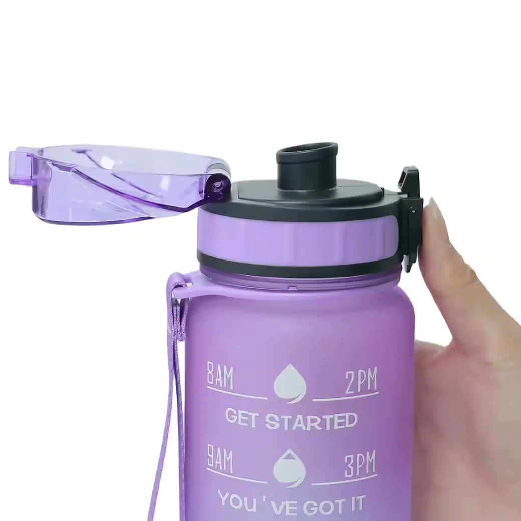 CHICFURN Trinkflasche 946 ml Tritan BPA-frei Strohhalm Zeitskala