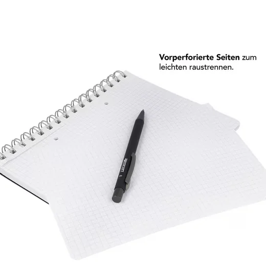 WESTCOTT Notizblock A5 kariert, 200 Seiten, perforiert, Spiralbindung