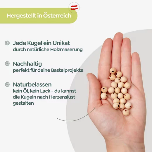 CANDINI Bastelperlen Holzkugeln Buchenholz zum Basteln und Makramee