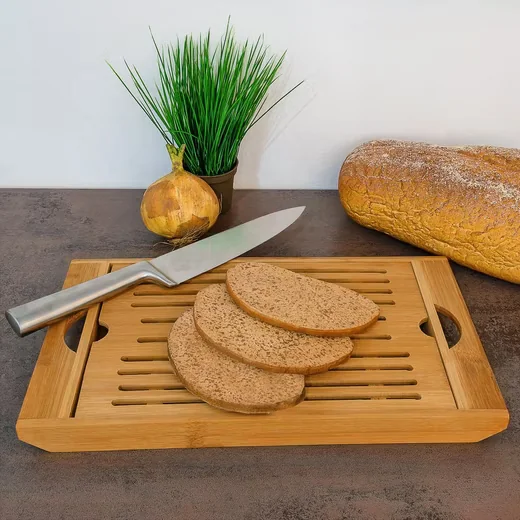 Relaxdays Bambus Brotschneidebrett mit Krümelfach