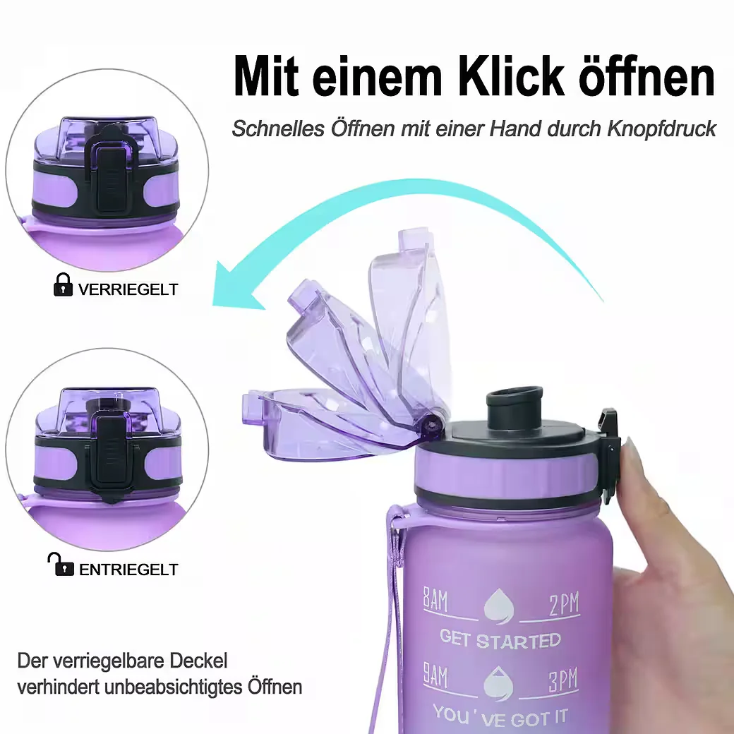 CHICFURN Trinkflasche 946 ml Tritan BPA-frei Strohhalm Zeitskala