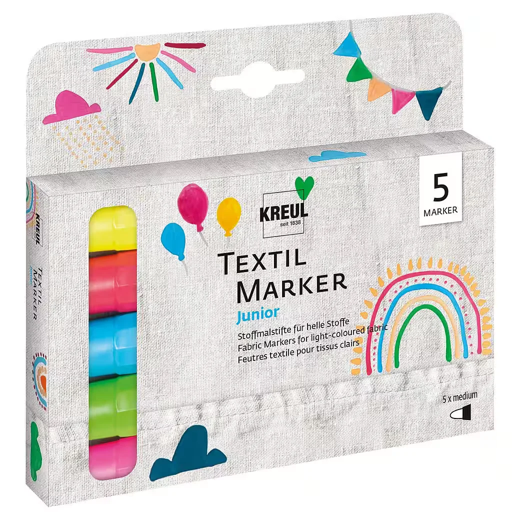 KREUL Textilmarker Junior medium 2-4 mm, 5er-Set im Kartonetui