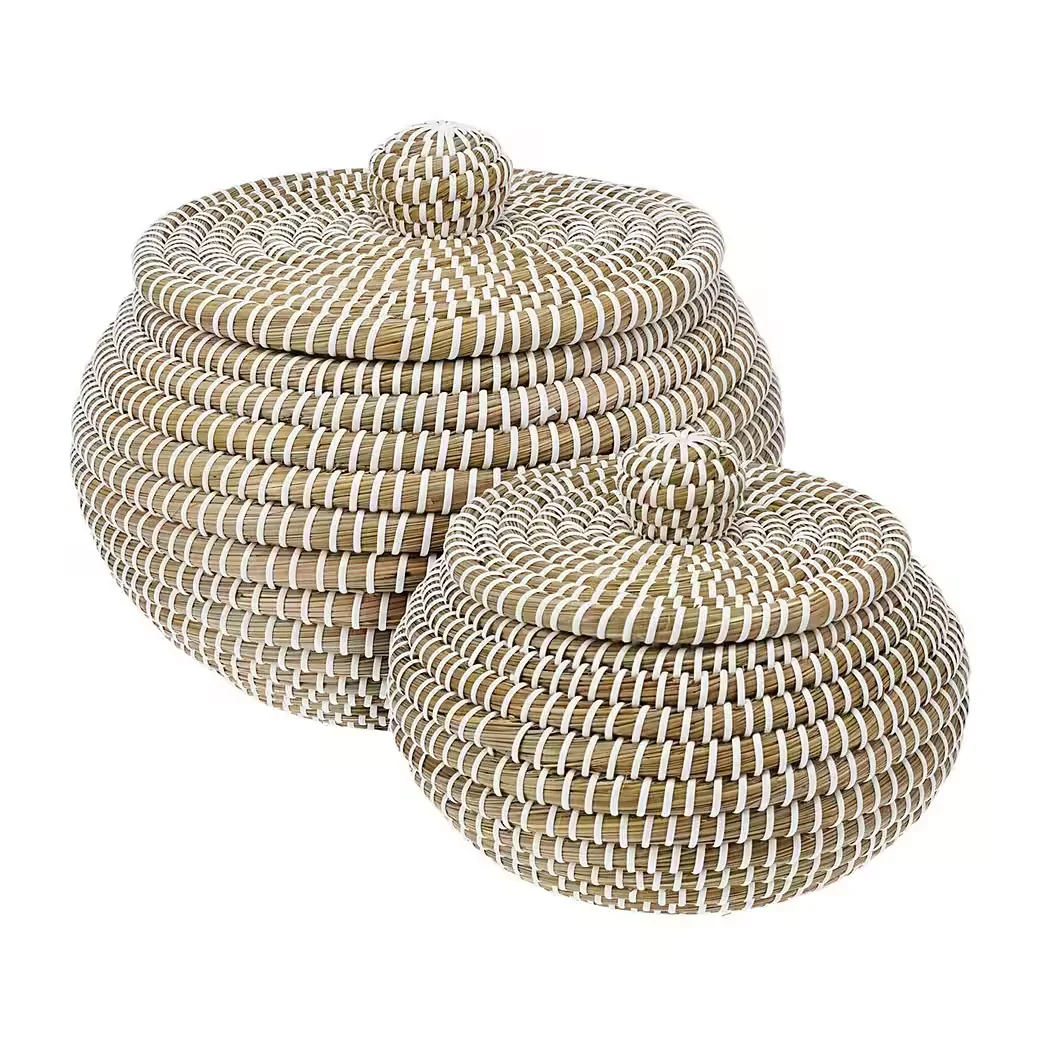 KOOPMAN Aufbewahrungskorb YODO Seegras Beige Weiß D 31,5 x H 26 cm