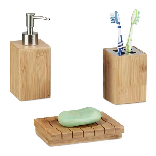 Relaxdays Badaccessoires Bambus Badezimmer 3er Set