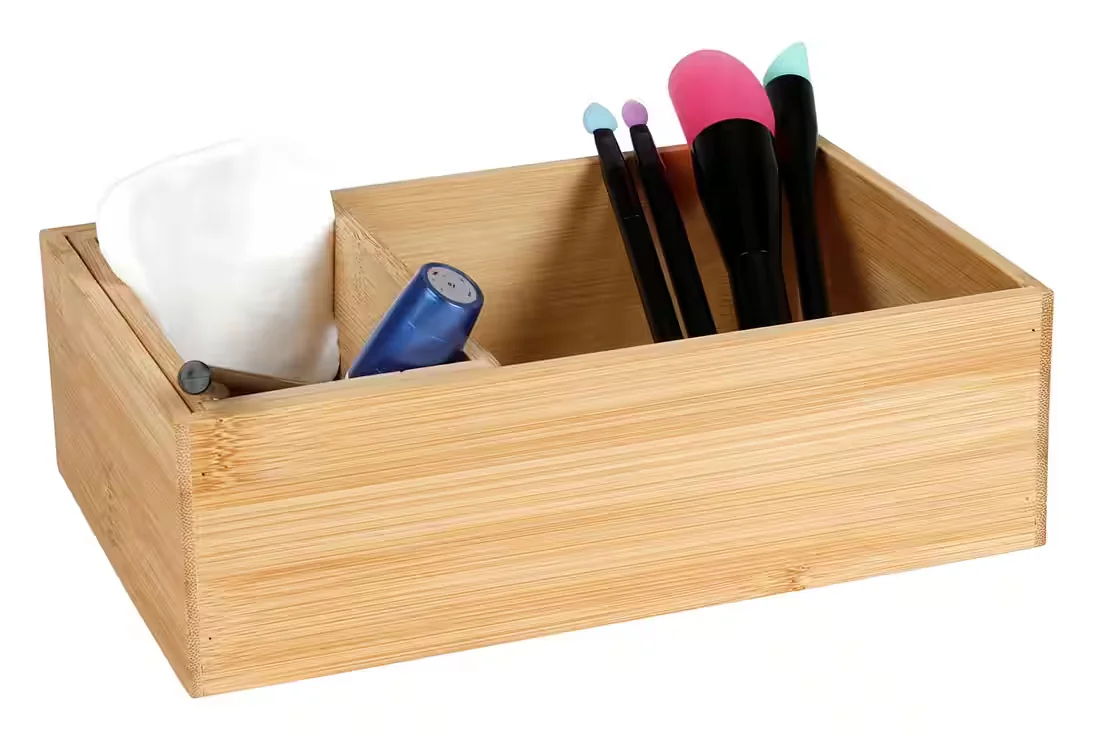 BURI Aufbewahrungsboxen Bambusholz 2er Set für Kosmetik Badezimmer